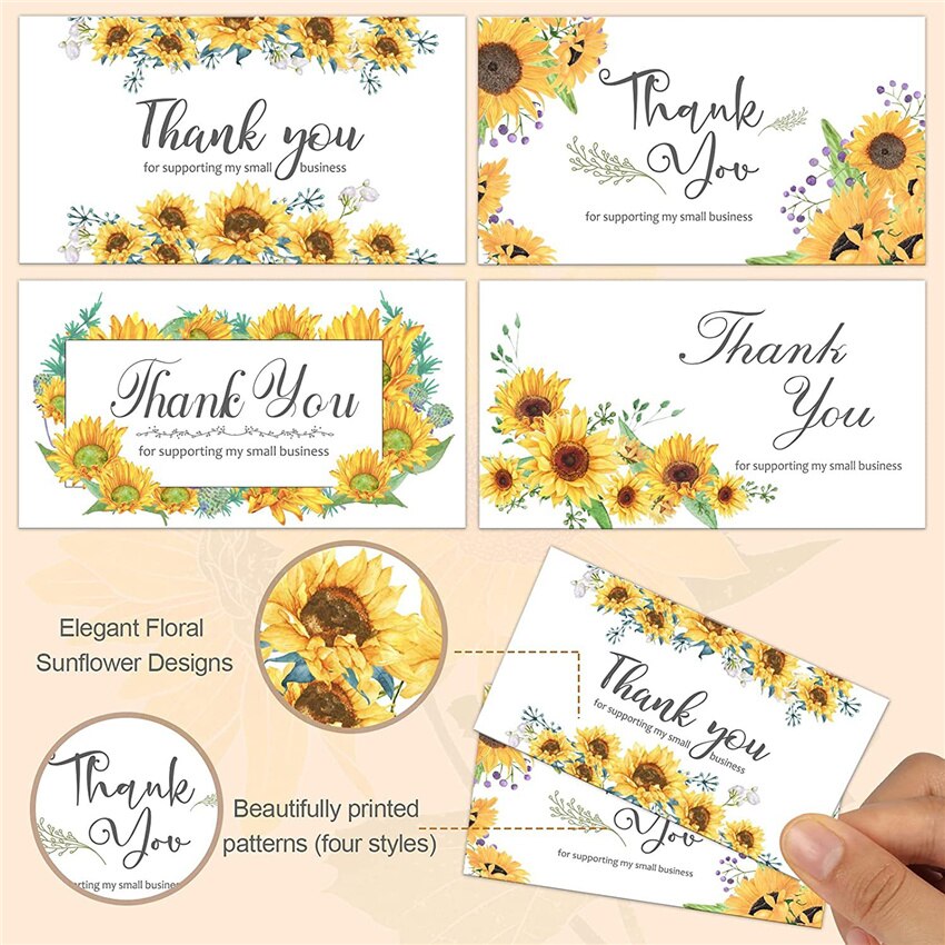 Sunflower Thank You Sticker rectangle Thank You Card for Small Business Appreciation Cardstock Decorate Child Party Sticker