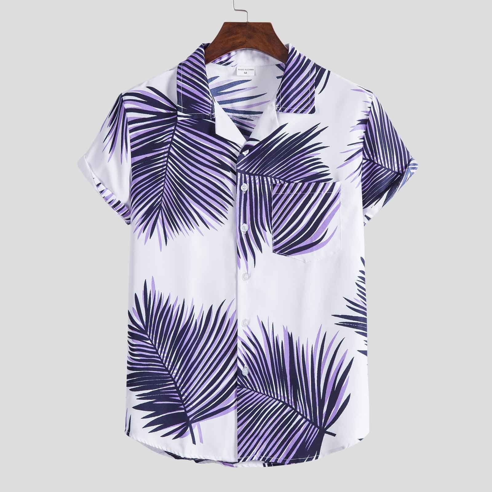 Mens Beach Hawaiian Shirt Mens Short Sleeve Hawaiian Shirt Fast Drying Plus Size Asian Size Summer Casual Floral Beach Shirts