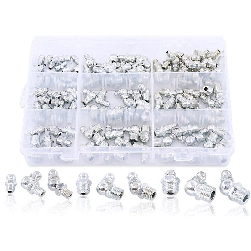 Butter Mouth Set,Metric Hydraulic Zerk Grease Fittings Assortment Kit,123Pcs ( M6 M8 M10 Metric): Default Title