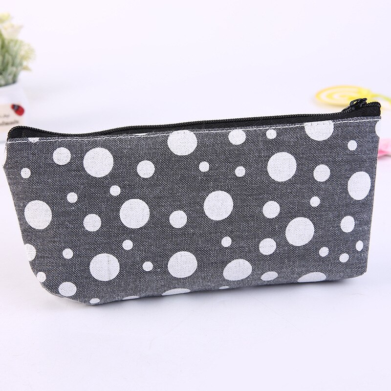 1pcs Canvas Geometric Pencil Case School Simple Striped Grid Solid Color Cute Kawaii Pencil Bag Pouch Office Students Supplies