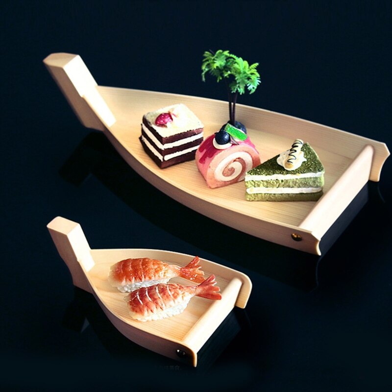 H7EA Japanese Cuisine Sushi Boat Wooden Serving Tray Seafood Platter Cold Dishes Ship Appetizers Container Kitchen Tableware