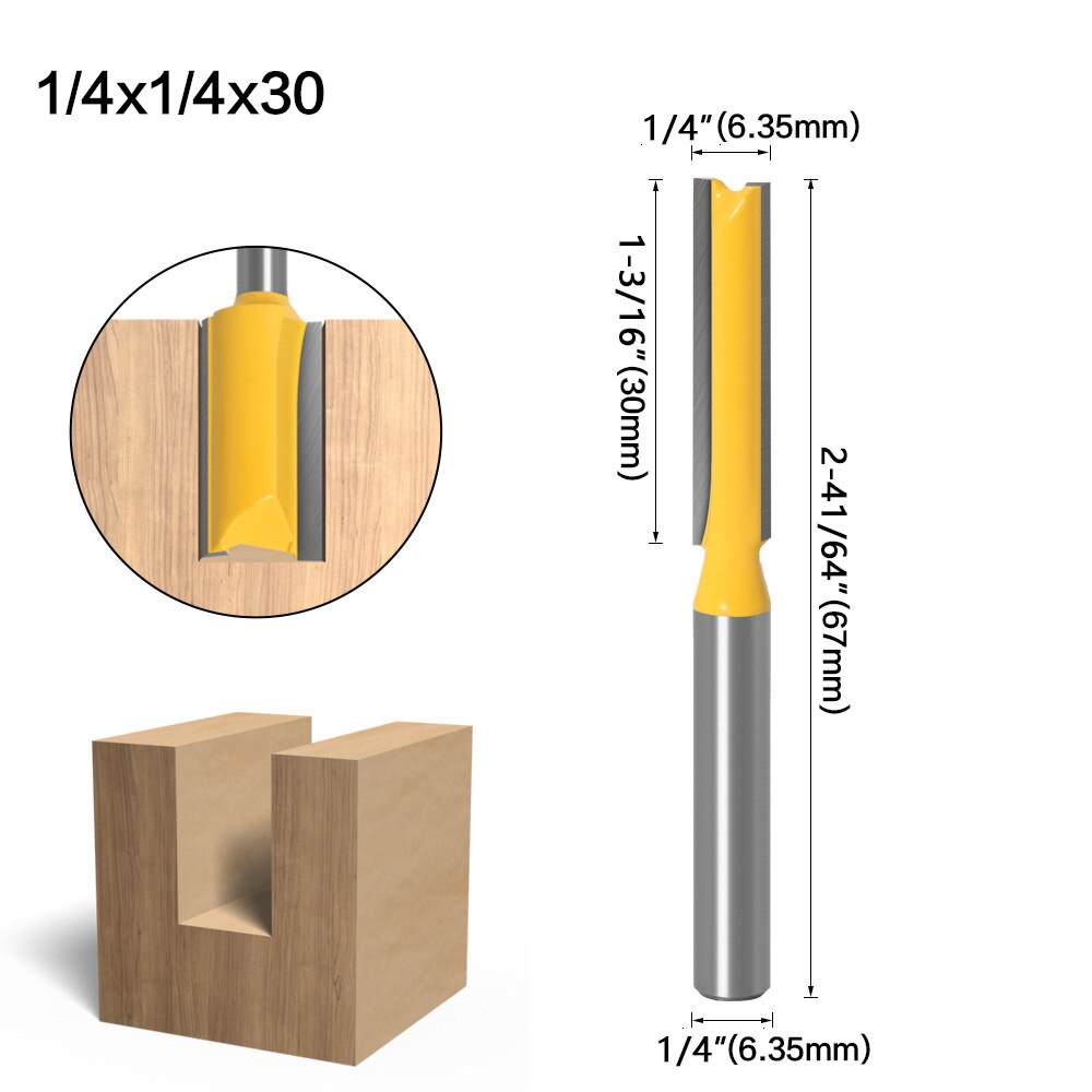 Vástago 1/4, brocas rectas de 2 ranuras para herramientas de carpintería, brocas de enrutador para madera, carburo de tungsteno, fresas para fresadora CNC para madera: 6.35x6.35x30mm