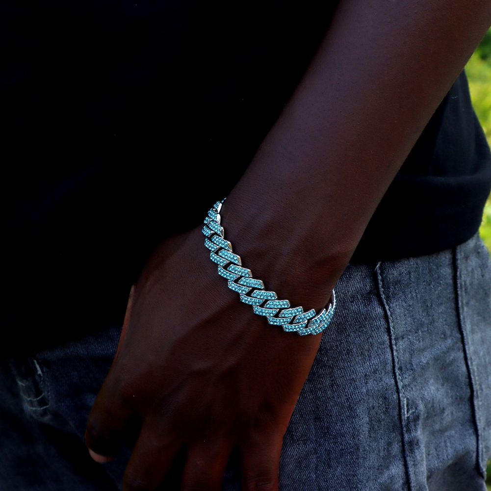 Pulseras de cadena cubana con eslabones helados de 14MM para hombres y mujeres, diamantes de imitación completos, pulsera cubana gruesa de Miami, de joyería Punk Hip Hop