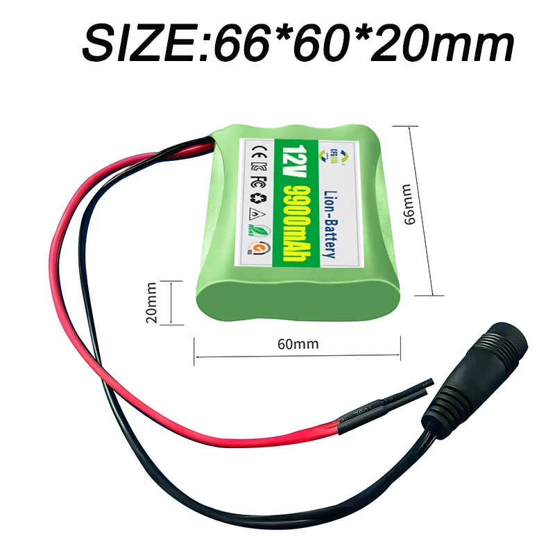 3s1p-Batterien 18650 wiederaufladbarer Akku 12 V 9900 mAh 18650 Lithium-Ionen DC 12,6 V Super-Ersatzakku + 12 V 1 A Ladegerät