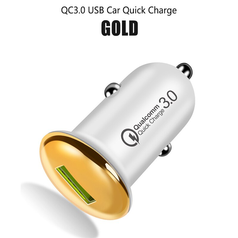 Car-Charger QC3.0 Car Quick Charge USB Fast Charging for Mobile phone for iPhone Samsung Huawei Mini Car USB Chargers Adapter: Glod