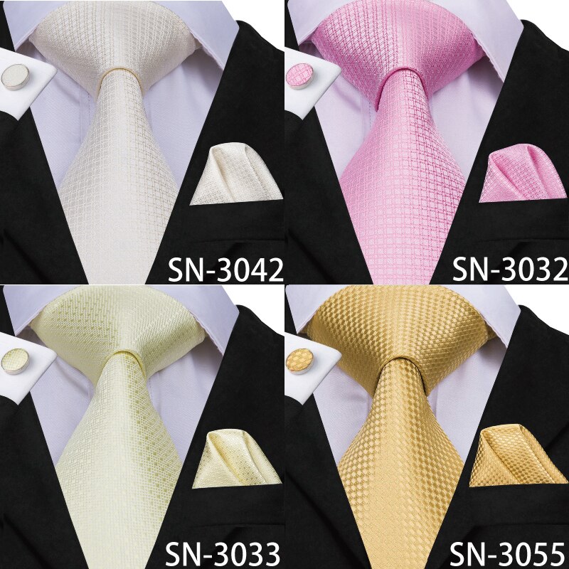 Hi-tie mænd slips silke slips business guld slips og lommetørklæde manchetknapper sæt jakkesæt bryllupsfest gul mænd slips sæt