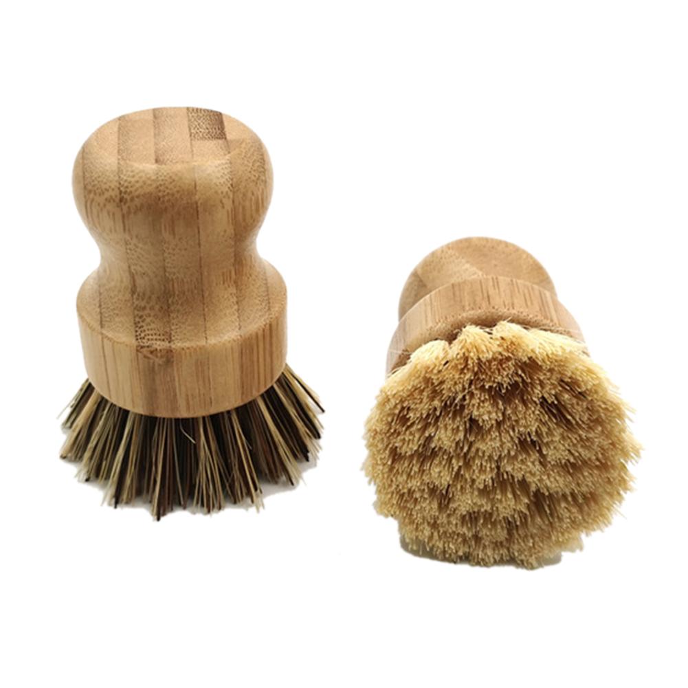 Pot de palmier brosse bambou rond Mini brosse à récurer naturel brosse à récurer nettoyage humide épurateur pour laver la vaisselle casseroles casseroles et légumes