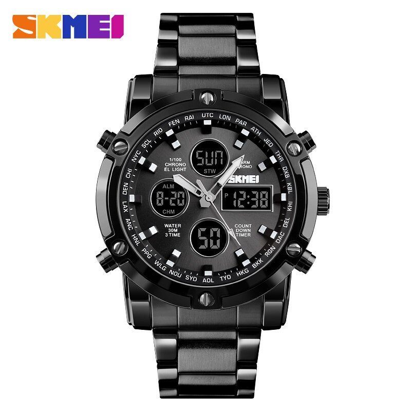 SKMEI heren horloges quartz horloges luxe sport horloge Waterdicht Roestvrij Mannelijke Horloges mode Klok Relogio Masculino 1389: Black Black