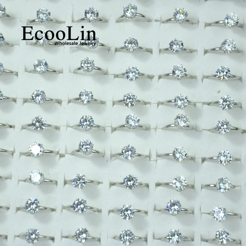 10 Uds EcooLin joyería 1,0 quilate, zirconio anillos Chapado en plata lotes para mujeres paquetes a granel LR4023