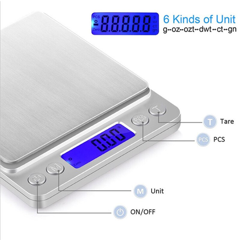 Kitchen Scale Stainless Steel Mini Scale 0.01g / 0.1g Precision LCD Electronic Scale 500G / 3000G Food Scale Gram Weight Scale