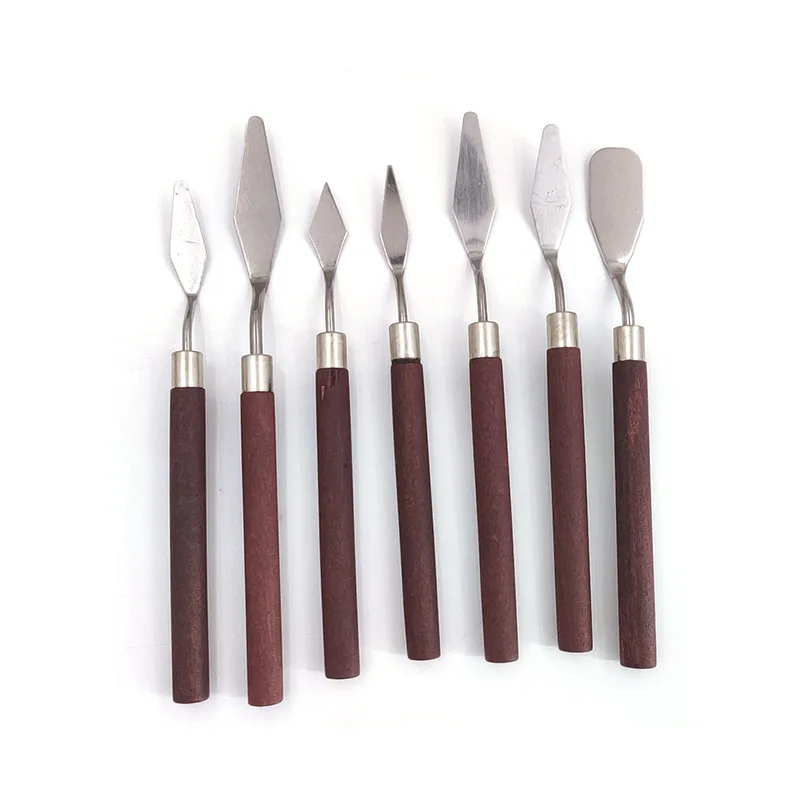Kit de paleta Gouache con cuchillo de paleta de acero inoxidable, suministros de pintura al óleo, cuchillo de Bellas Artes, juego de herramientas de pintura, cuchillas flexibles, 7 Uds.: Rojo