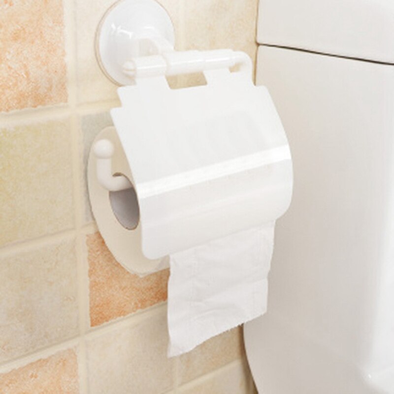 Wall Mounted Plastic Suction Cup Bathroom Toilet Paper Roll Holder With Cover: white