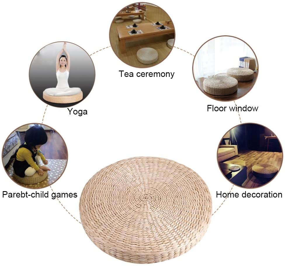 Tatami Futon Meditation Cushion 40cm Round Yoga Circle Corn Husk Straw Braid Mat Japanese Style Cushion With Silk Wadding