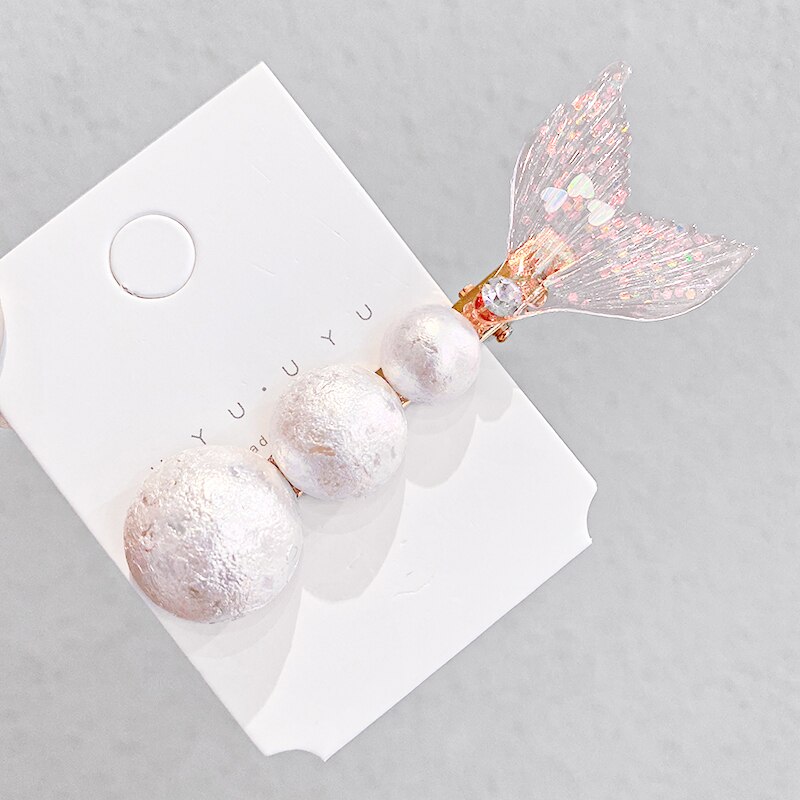 Pasadores de cola de pez con perlas para niña y mujer, diadema dulce, pinzas para el pelo de sirena, horquillas, accesorios para el cabello a la: Rosa