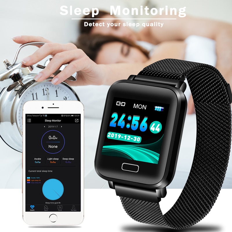 Smart ur herre blodtryk pulsmåler milanesisk rustfrit stål smart armbånd sport fitness tracker smart armbånd