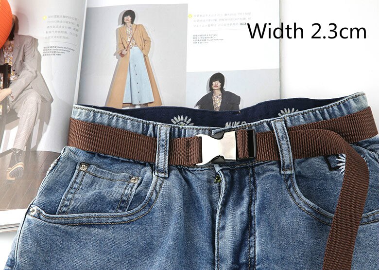 Cinturón largo con hebilla de lona de plástico para mujer, cinturón negro, rojo y blanco, correa para cintura femenina, pantalones vaqueros para niña: Coffee Width 2.3cm
