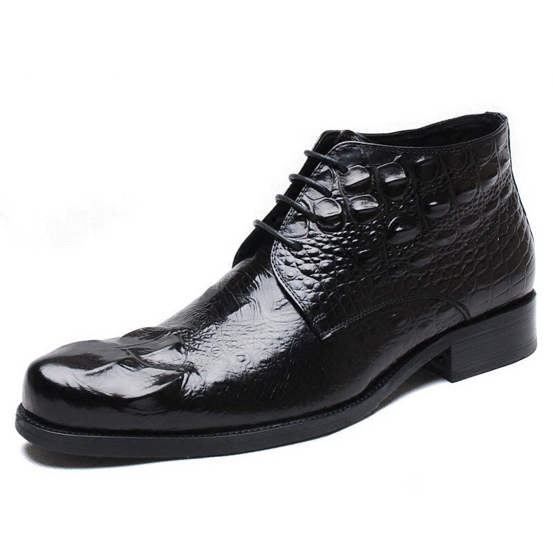 Cheville pour hommes, chaussure à bout pointu et à talons bas, Crocodile, Business, mocassins pour homme, tendance à lacets