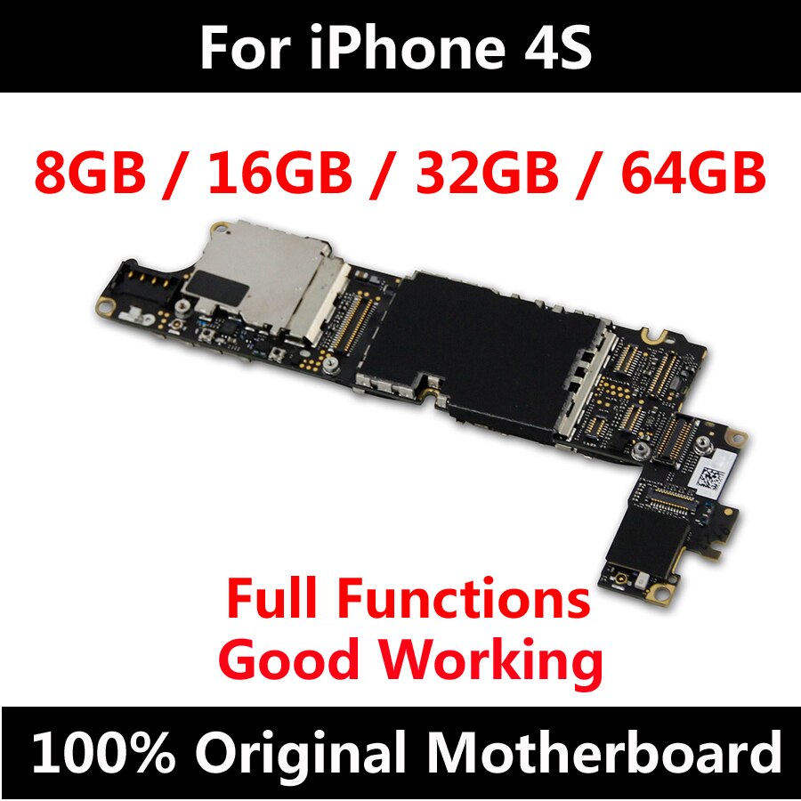 Para iphone 4 4S 5 5C 5S Placa base con el Sistema IOS Original desbloqueado para iphone 4S lógica con la Chips 8GB /16GB /32GB