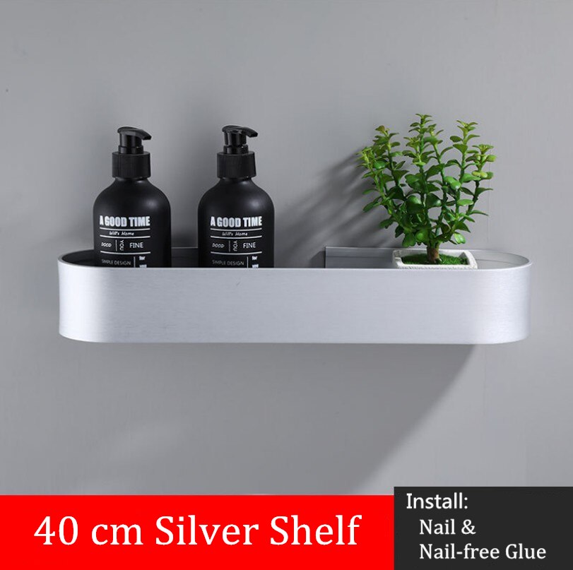 Utrymme aluminium silver badrumshyllor kök vägg hylla dusch förvaring handduk bar badrum tillbehör 30-50 cm längd: 40cm silver