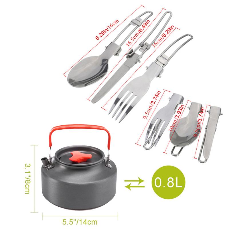 14/3 PCS Camping Cookware Outdoor Aluminum Portable Cookware Kettle 2-3 People Hiking Anti-scald Equipment Spoon Frying Pan