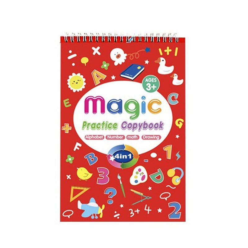 Magic Practice Copybook 4 in 1 Handwriting Practice Workbook Reusable Alphabet Number Math Drawing Copybook for Children QJY99: Copybook