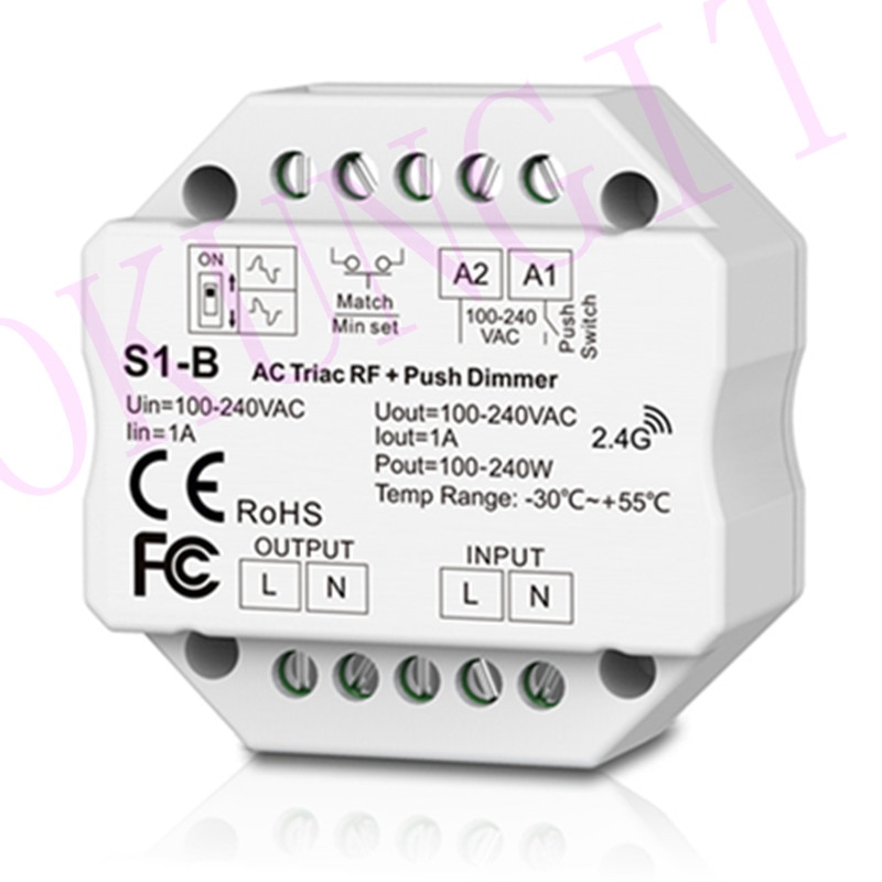 1CH*1A RF + Push AC Phase-cut Dimmer S1-B controller Led Triac Dimmer Controller 2.4GHz RF Wireless Remote 1A Push Dimmer Switch