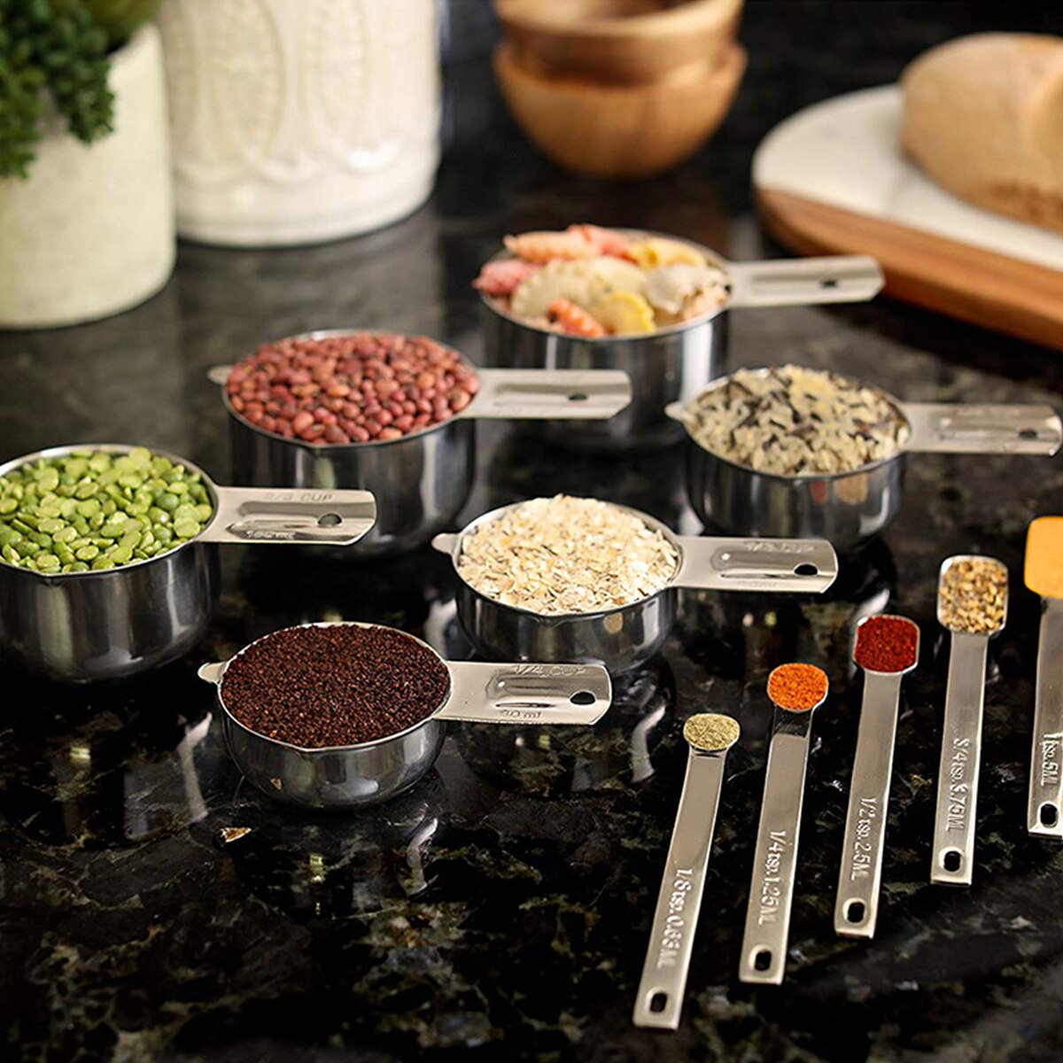 13pcs Measuring Cups & Spoons Set Stainless Steel Kitchen Tool 7 Measuring Cups + 6 Measuring Spoons Kitchen Tools Gadgets