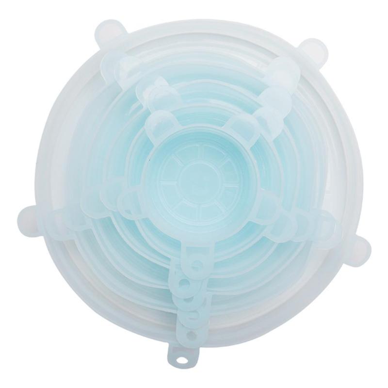 Reusable Silicone Food Wrap Stretch Vacuum Seal Cover Saran Wrap Kitchen Organization Food Fresh Keeping Sealed lids: Sky Blue  6pc