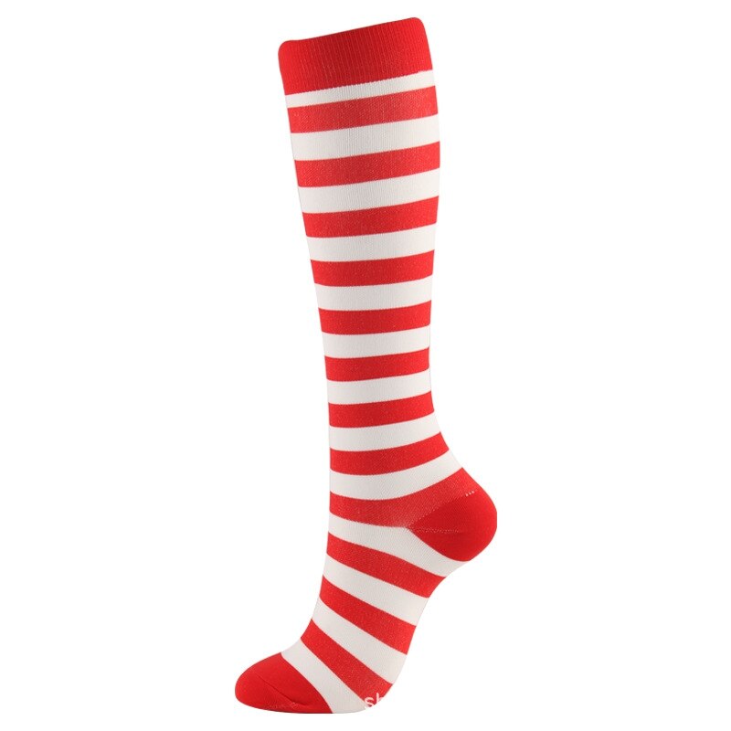 1 Pair Compression High Knee Socks Women Long Socks Christmas Cap Tree Deer Striped Printed Polyester Winter Warm Comfartable: F / S/M