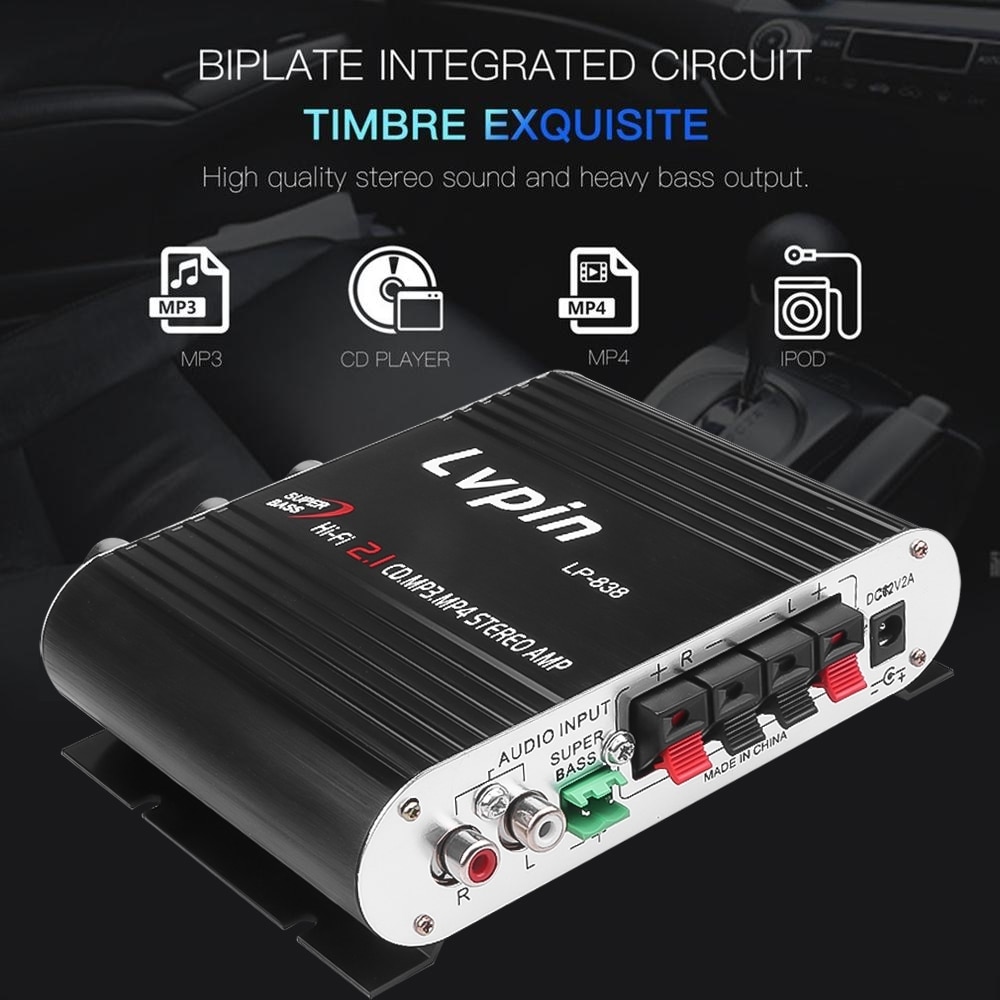 For LVPIN 12V 200W Mini HiFi 2.1 Stereo Amplifier MP3 MP4 Car Radio Channels 2 House Super Bass Speaker Booster For Car