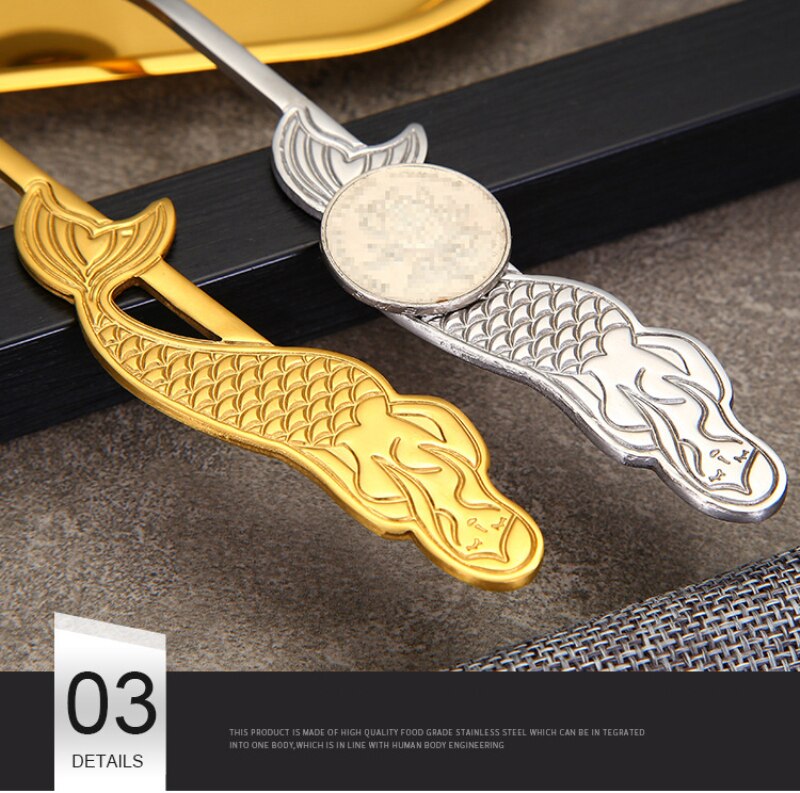 Stirring Spoon Coffee Spoon Kitchen Tea Milk Teaspoons Stainless Steel Cartoon Mermaid Shaped Kitchen Spoons Drinks Tableware