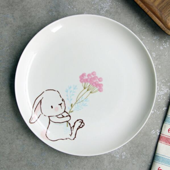 Noolim 1pc 8 tommer keramisk middagstallerken kanin dyr middagsretter pasta bøf desserttallerkener fint benporcelæn køkkengrej: -en