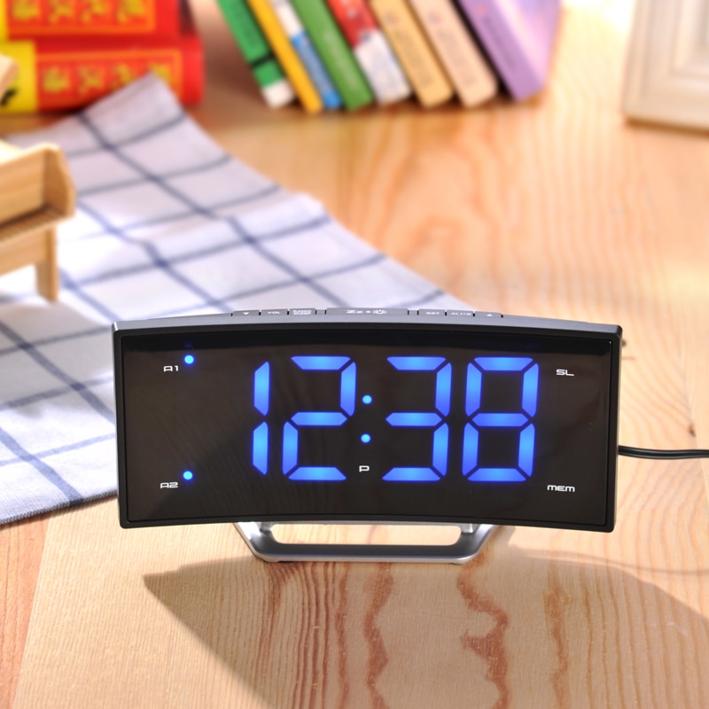 LED Digital Clock FM Radio Alarm Clocks Electronic Table Mirror Watch Smart With Luminous For Office Bedroom Large Display