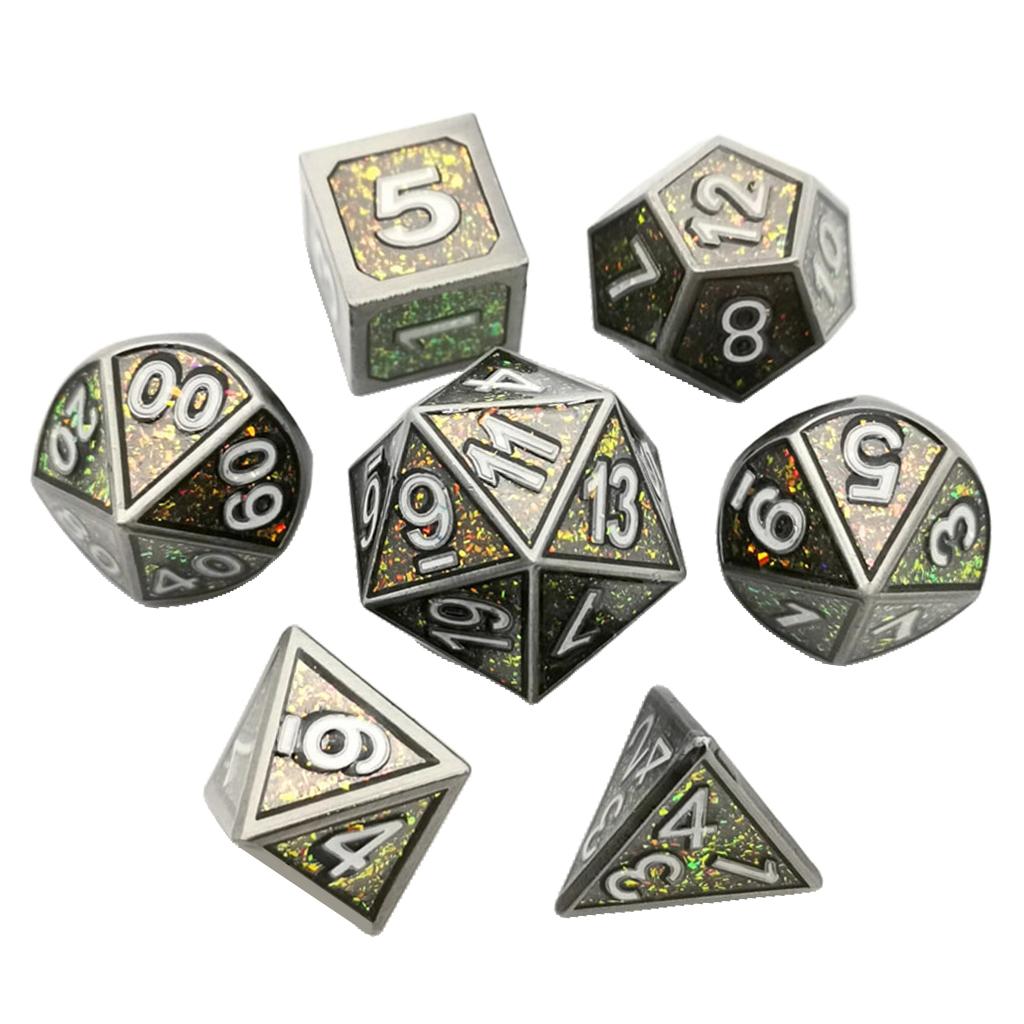 7 pièces en métal massif polyèdre chiffre D4 D6 D8 D10 D12 D20 jeu de dés pour MTG mdn RPG partie jeu de société jouets: Style 2