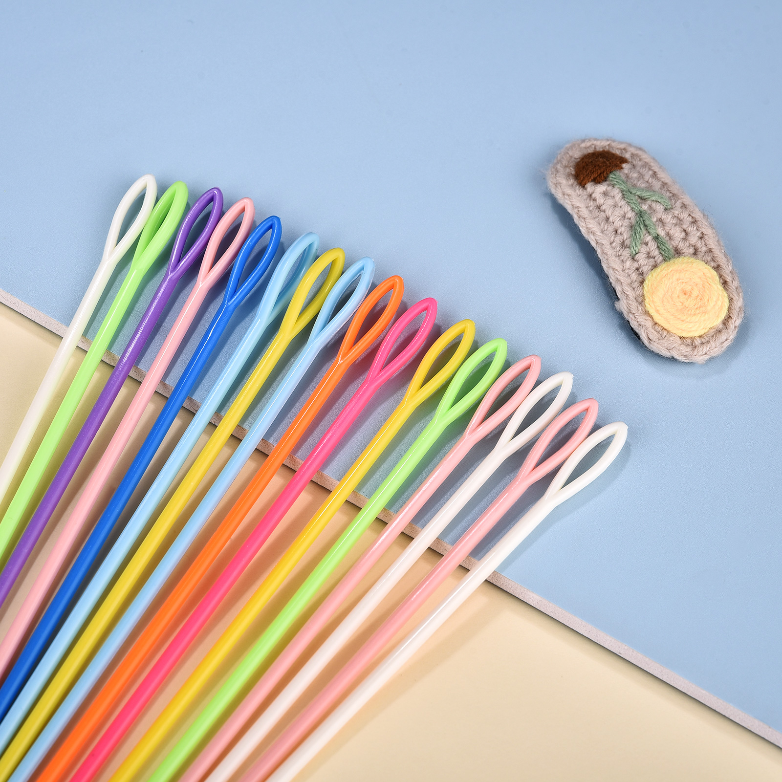 100 Uds. Agujas de tejer de plástico de colores mezclados 5,5-15cm ganchos de ganchillo aguja de hilo de lana niños DIY suéter herramientas de tejer accesorio