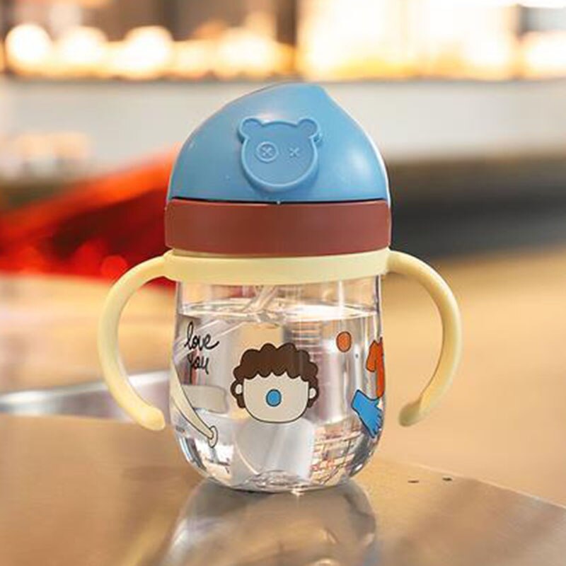 350ml Baby Feeding Cup with Straw Children Learn Feeding Drinking Bottle Kids Training Cup With Straw Taza De Bebe: 300ml Blue