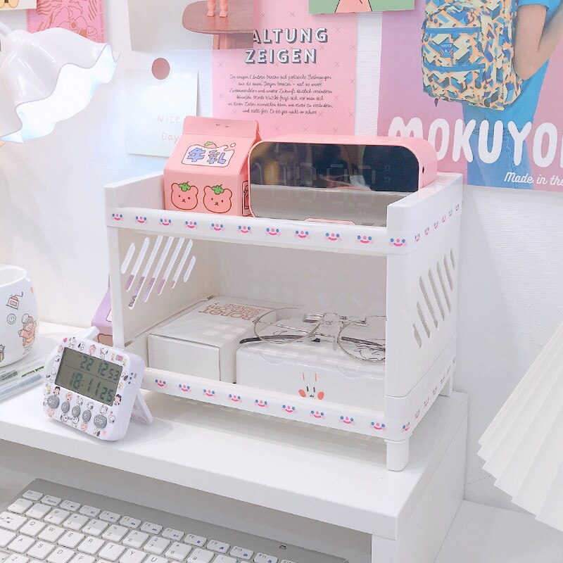 Two Layers White Plastic File Document Tray Cosmetic Rack Pencil Pen Sundries Mesh Book Shelf Holder Office Stationery Organizer