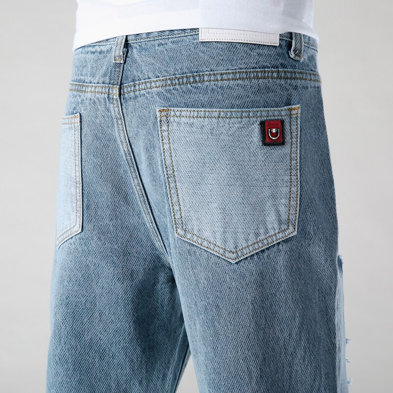 Primavera proprietà nuovi jeans strappati da uomo jeans alla caviglia moda dritto giapponese casuale harem denim pantaloni pantaloni corti maschili