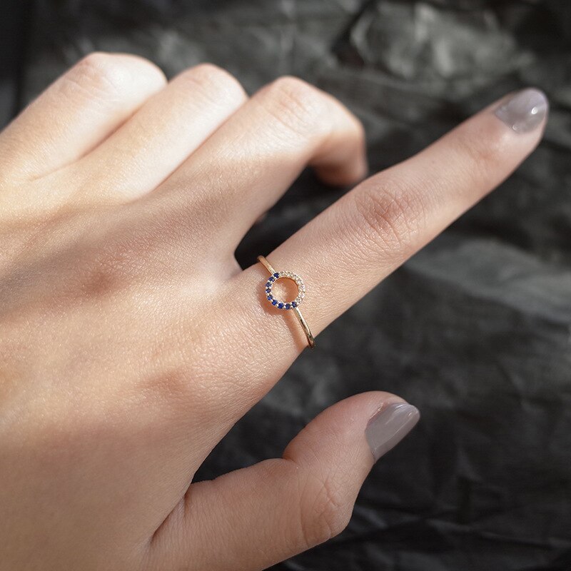 925 Sterling Zilver Ring - Blauwe Zirkonia Kristal - Goudkleurig - Verstelbaar Koreaanse Stijl - Dames Sieraden
