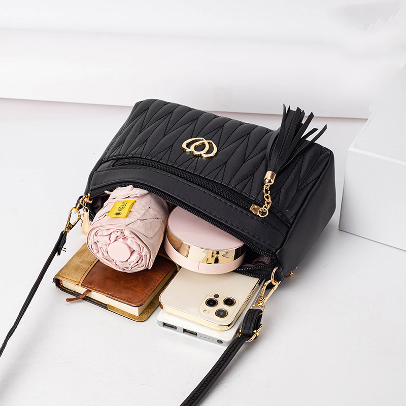 PU Leather Crossbody Bags Women Zipper Shoulder Bag Large Capacity Embroidery Thread Purse and Handbags
