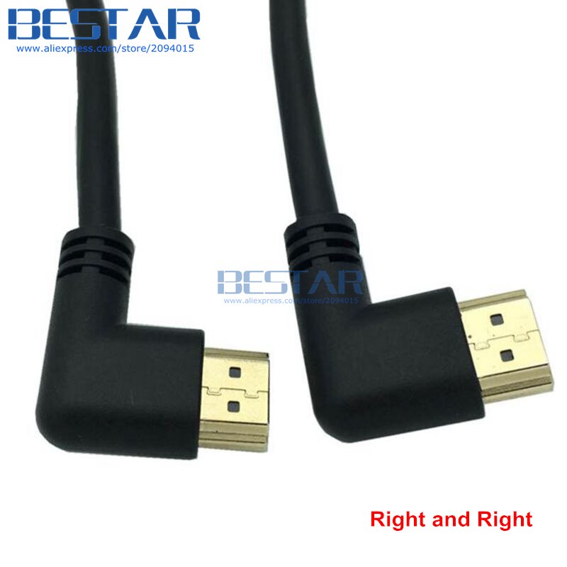 Venstre eller høyre vinklet hdmi 2.0 hann til hdmi høyre venstre albue hann forlengelseskabel 10cm 50cm 1m,  hdmi 2.0v vinkel kabel 4k*2k @ 60hz