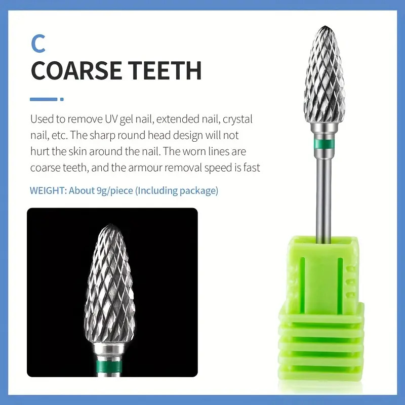 Brocas de carburo de tungsteno para uñas, accesorios de taladro eléctrico para manicura, fresas para quitar esmalte de uñas en Gel, herramientas para uñas Efiles: Verde