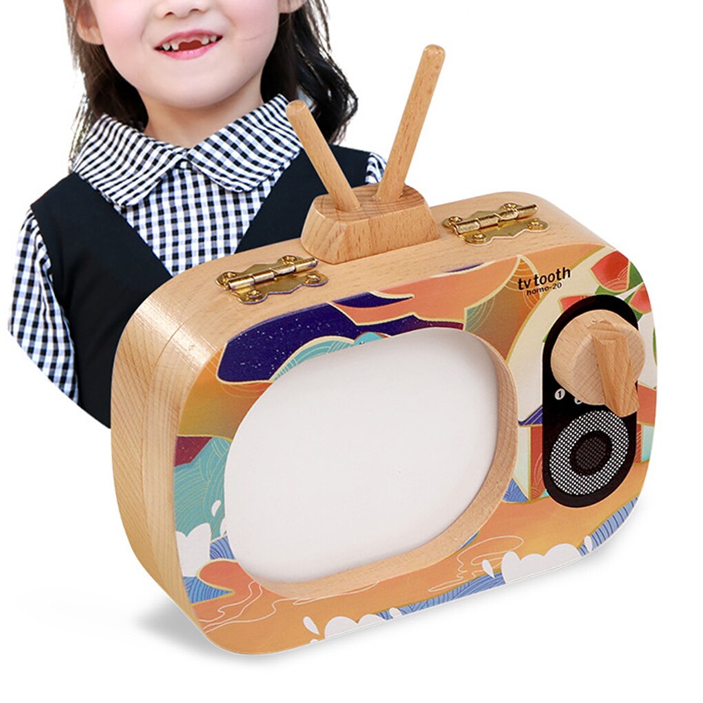 Baby Tooth Keepsake Box Wooden Teeth Box TV Shaped Tooth Keepsake Box Announcements Collecting