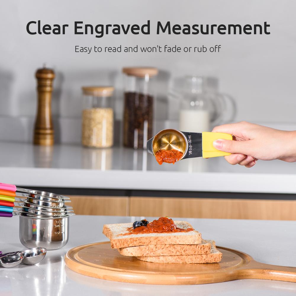 U-Taste 13PCS Measuring Spoons Stainless Steel Measuring Cups Kitchen Measuring Tools for Cake Baking Silicone Handle Magnetic
