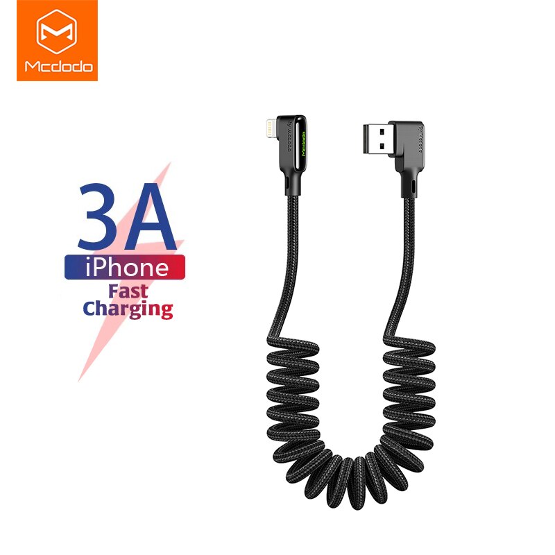 MCDODO usb for Iphone cases spring charging line, Type-C 3A power supply, support QC4.0 quick charging, easy to use in the car: iphone  elbow