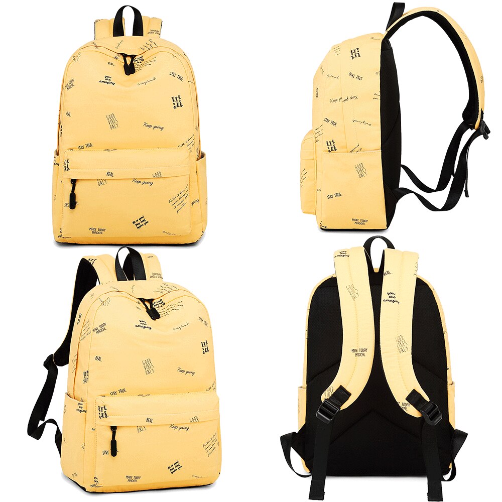 Waterdichte schooltas voor studenten, middelgrote schooltas, gele rugzak met letterprint, meisjes, tiener, universiteitsbenodigdheden, boekentas