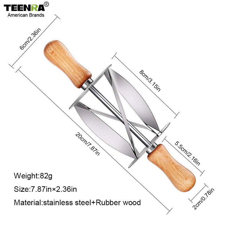 Teenra Rvs Croissant Cutter Roller Wiel Deeg Mes Houten Handvat Gebak Mes Keuken Bakken Tools