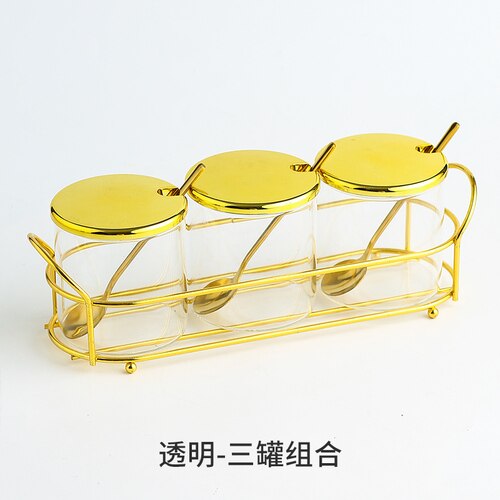 Transparent Glass Seasoning Jar with Golden Lid Household Salt Sugar Chili Jar Sealed Jam Jar Kitchen Storage Container: A