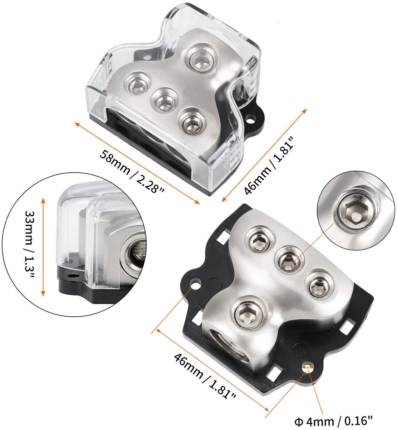 3 Way Power Distribution Block 1x 0 Gauge in 3X 4 Gauge Out Amp Power Distribution Ground Distributor Connecting Block for Car