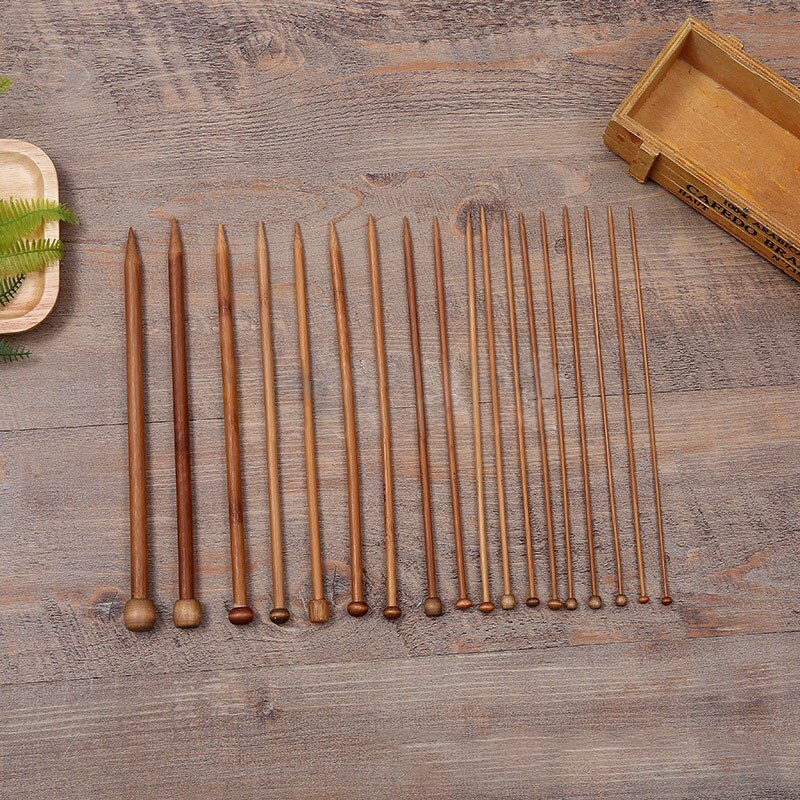 36PCs/Set 2-10mm Bamboo Handle Crochet Hooks Knit Weave Yarn DIY Craft Single Pointed Knitting Needle Accesories 25/35cm long